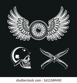 motorcycle club biker gang symbols black and white retro tattoo design