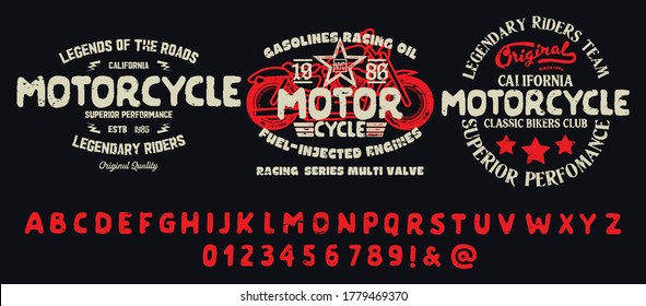 Motorcycle club community logo design.Decorative  font. Letters, Numbers and Symbols. Vector Illustration.