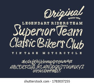 Motorcycle club community logo design.Decorative  font. Letters, Numbers and Symbols. Vector Illustration.