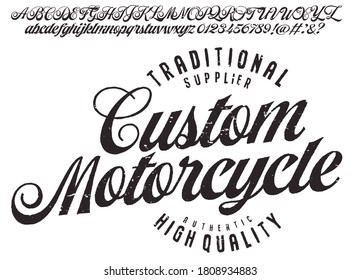 Motorcycle Club Community Logo Design.Decorative  Vintage Brush Script Lettering Font. Letters, Numbers And Symbols. Vector Illustration.
