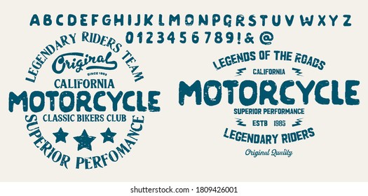 Motorcycle club community logo design.Decorative  font. Letters, Numbers and Symbols. Vector Illustration.