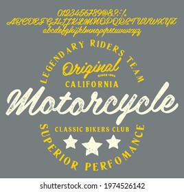 Motorcycle club community logo design.Decorative  font. Letters, Numbers and Symbols. Vector Illustration.