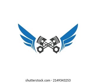 Motorcycle Club, Garage and Service, Pistons and Wings Logo Design. Isolated 2Pistons Vector Illustration.