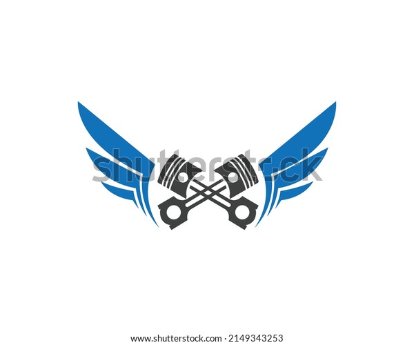 Motorcycle Club, Garage and\
Service, Pistons and Wings Logo Design. Isolated 2Pistons Vector\
Illustration.