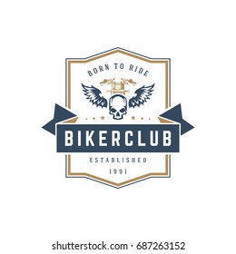 Motorcycle club logo template vector design element vintage style for label or badge retro illustration. Motorcycle silhouette.