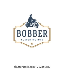 Motorcycle club logo template vector design element vintage style for label or badge retro illustration. Motorcycle silhouette.