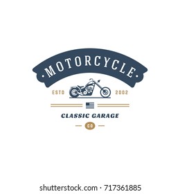 Motorcycle club logo template vector design element vintage style for label or badge retro illustration. Motorcycle silhouette.