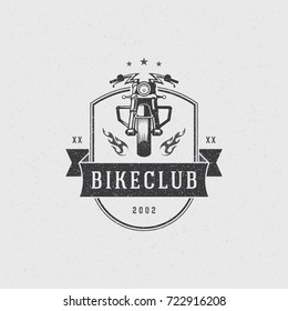 Motorcycle club logo template vector design element vintage style for label or badge retro illustration. Motorcycle silhouette.