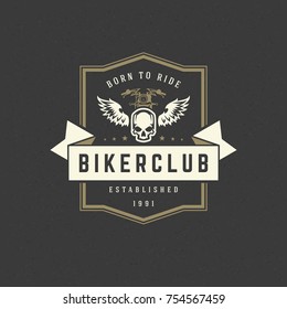 Motorcycle club logo template vector design element vintage style for label or badge retro illustration. Motorcycle silhouette.