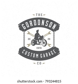 Motorcycle club logo template vector design element vintage style for label or badge retro illustration. Motorcycle silhouette.