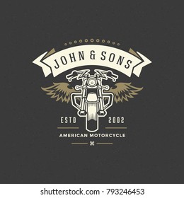 Motorcycle club logo template vector design element vintage style for label or badge retro illustration. Motorcycle silhouette.