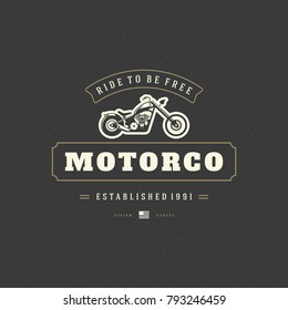 Motorcycle club logo template vector design element vintage style for label or badge retro illustration. Motorcycle silhouette.
