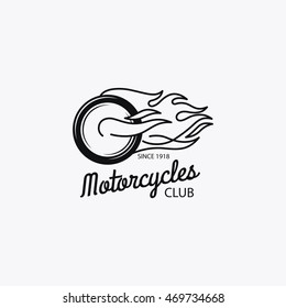 Motorcycle club mono color logotype or motorbike label. Vector illustration