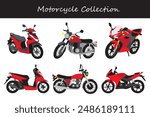 motorcycle collection. motorcycle in different poses. Vector illustration.