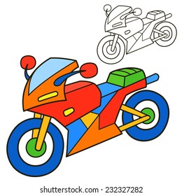 Motorcycle. Coloring book page. Cartoon vector illustration.