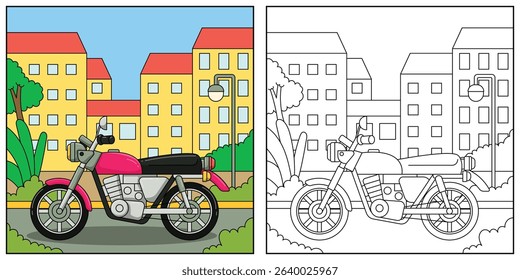Motorcycle Coloring Page Vehicle Illustration.