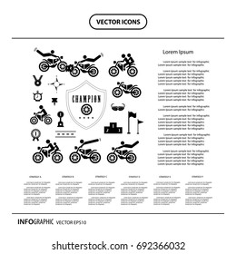 motorcycle competition championship vector icon set 