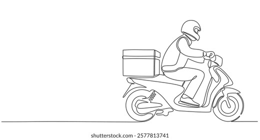 motorcycle courier Line art style vector illustration