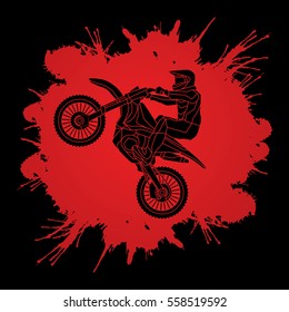 Motorcycle cross jumping designed on splatter blood background graphic vector
