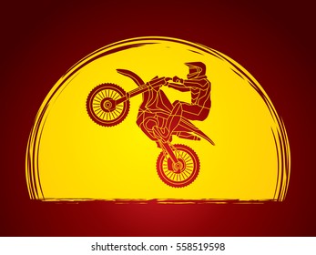 Motorcycle cross jumping designed on moonlight background graphic vector