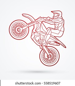 Motorcycle cross jumping outline graphic vector