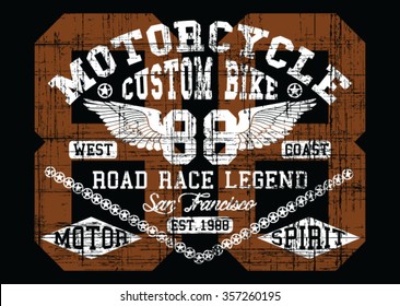 Motorcycle , Custom Bike, San Francisco vector print and varsity. For t-shirt or other uses in vector.T shirt Graphic