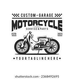 motorcycle custom garage illustration, motorcycle service and parts. vintage custom motorcycle emblems, labels, badges, logos, prints, templates.