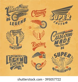 motorcycle. Custom motorcycle label. vintage motorcycle print. Logos and design elements. 