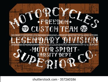 Motorcycle , Custom Team, Freedom, Legendary Division vector print and varsity. For t-shirt or other uses in vector.T shirt Graphic