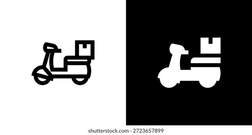 Concepto de entrega de la motocicleta con fondo blanco negro plano. Ilustración vectorial.