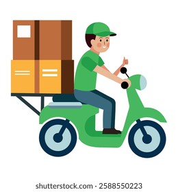 motorcycle delivery man with multiple parcels