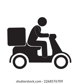 A motorcycle delivery man on a white background with copy space