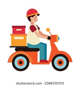 motorcycle delivery man with stacked boxes