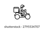 Motorcycle delivery rider with box linear silhouette
