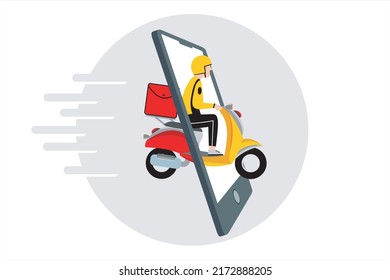 Motorcycle. Delivery service. E-commerce application for shipping services. Flat cartoon Scooter illustration