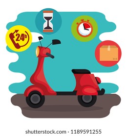motorcycle with delivery service icons