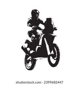 Motorcycle, desert rally, isolated vector silhouette, ink drawing. Motorsport