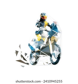 Motorcycle, desert rally, isolated vector silhouette, low poly vector drawing. Motorsport