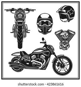 Motorcycle design elements set helmet and engine