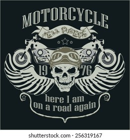 Motorcycle Design Template Logo. Motorcycle Skull rider. Motorcycle Biker T-shirt, Motorcycle Racing Typography Graphics. Bikers wear. vector illustration, well layered