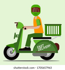 motorcycle designs and people with cartoon style. fast shipping design. delivery of goods.