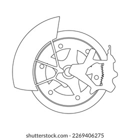 Dispositivo de freno de disco de motocicleta en icono de contorno, ilustración vectorial en estilo de moda. Equipo de carreras de motos del campeonato mundial. Recursos gráficos editables para muchos fines.