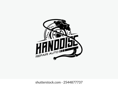 Motorcycle disc brake logo design template, vector illustration of motorbike brake lever