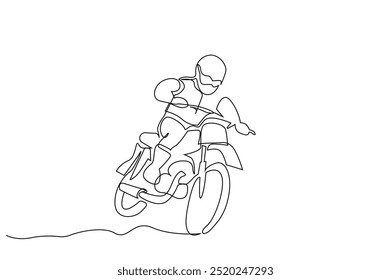 motorcycle driver extreme dirt terrain power activity race sport one line art design vector