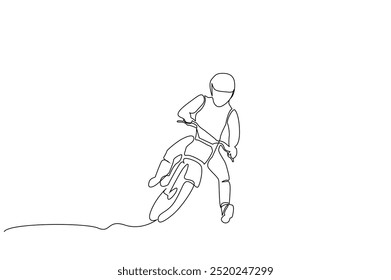 motorcycle driver extreme dirt terrain power activity race sport one line art design vector