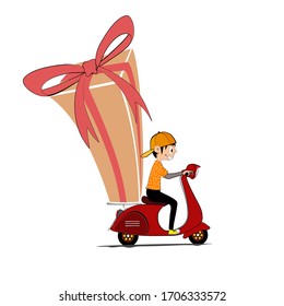 Motorcycle driver  Sending gift box