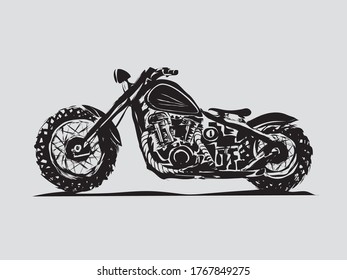 Motorcycle. Emblem Of Biker Club. Vintage Style. Monochrome Design.