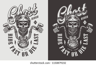 motorcycle emblem with skull. Vector vintage illustration