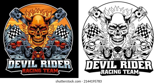 motorcycle emblem with skull. Vector vintage illustration