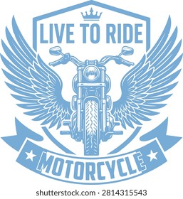 Motorcycle emblem with wings and crown during a solo ride concept vector illustration